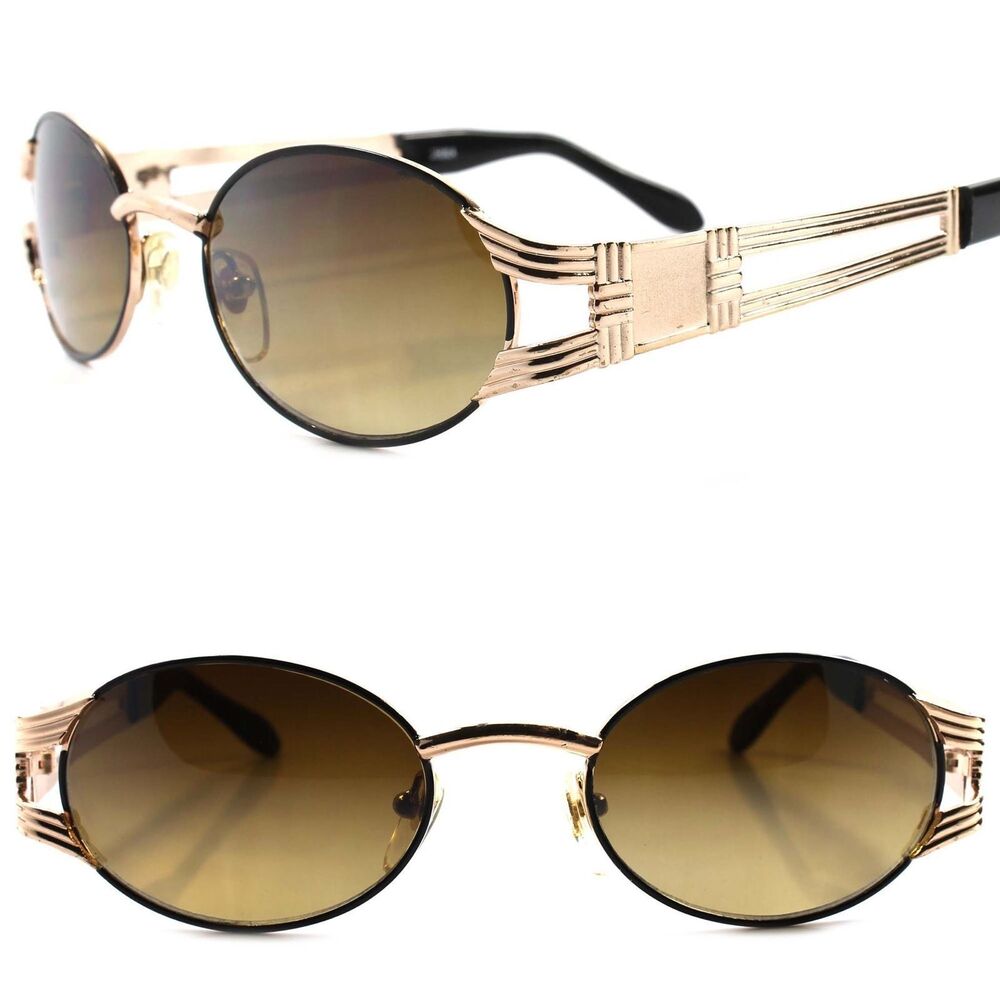 Old stock True Vintage 80s 90s Urban Hip Hop Swag Fashion Gold Oval Sunglasses